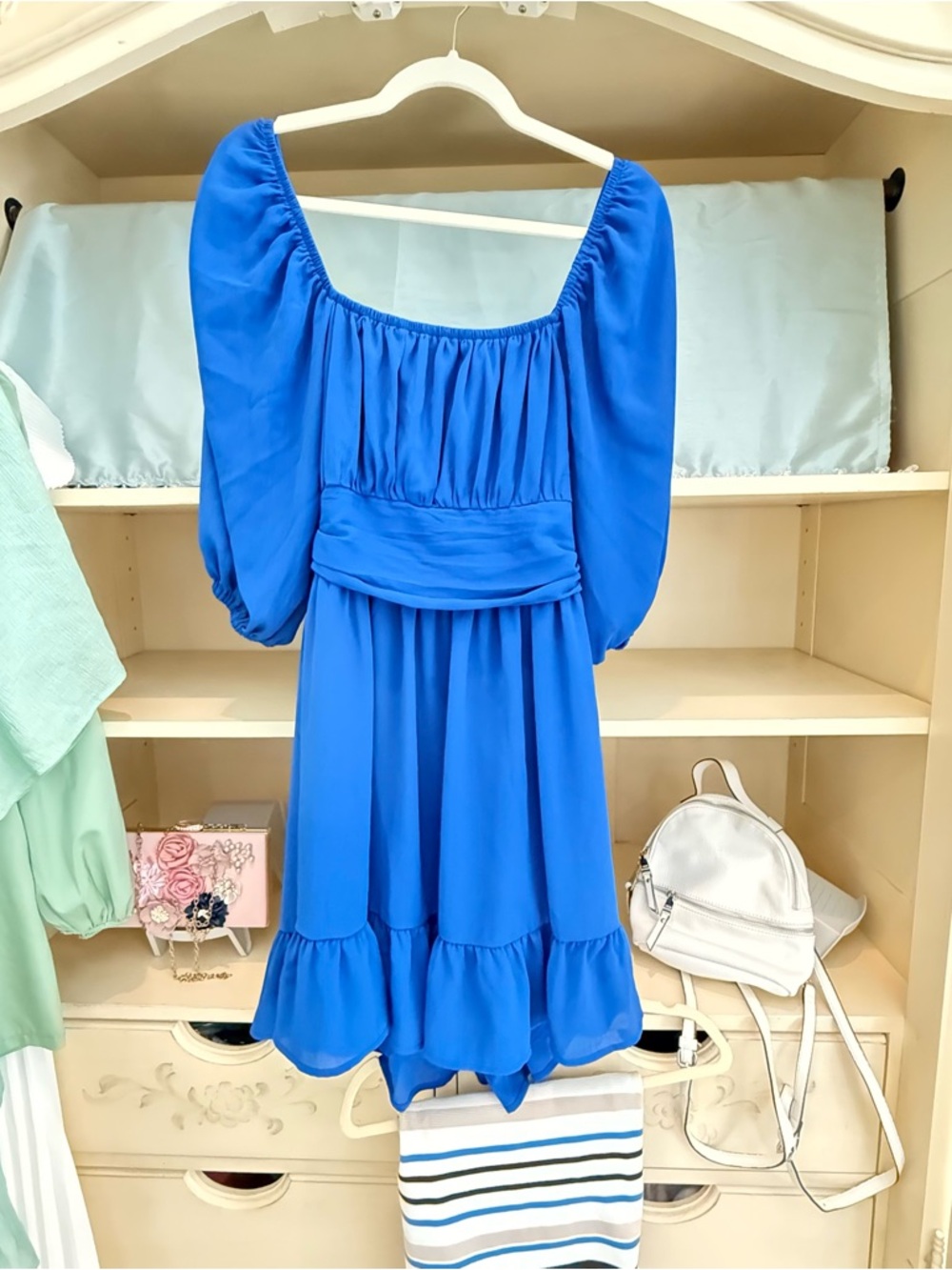 Bright Royal Blue Puff Sleeve Mini Dress